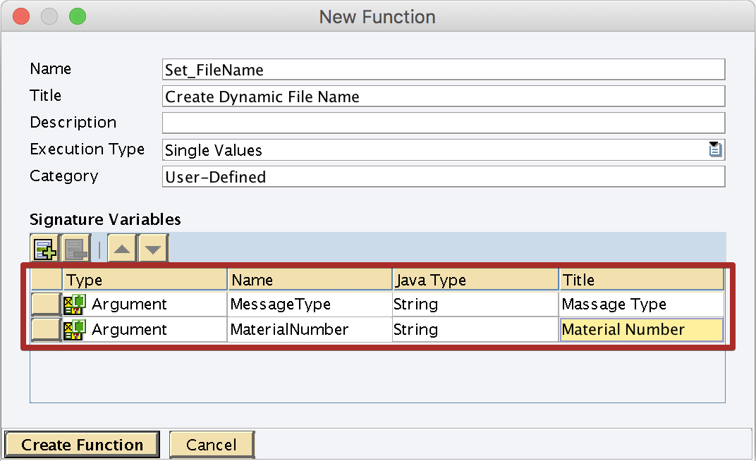 Configure dynamic file name UDF import parameters