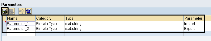 Create import export parameters. Simple type import parameter 'Parameter_1' and Simple Type export parameter 'Parameter_2'