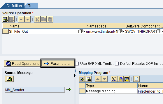 Select Parameters in Operation Mapping definition tab ESR