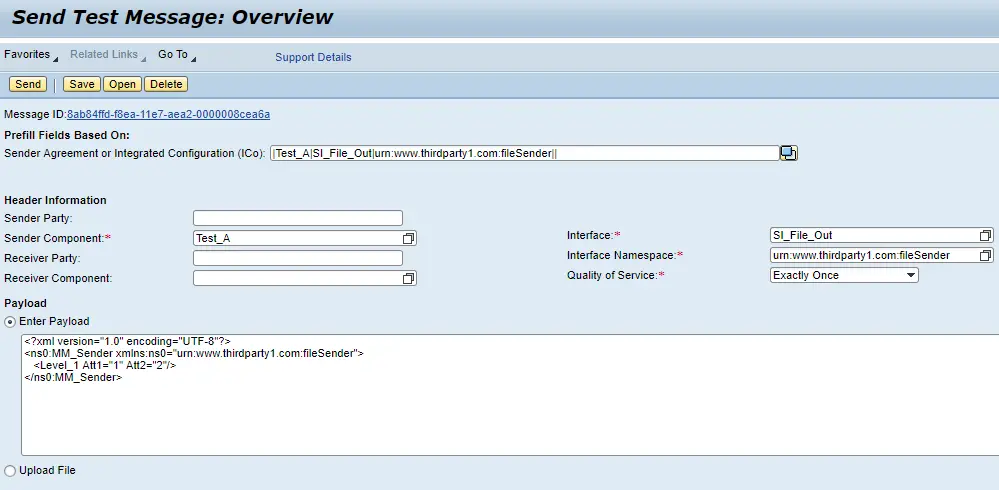 Test Integration Scenario using Send Test Message tool in PI/PO monitoring