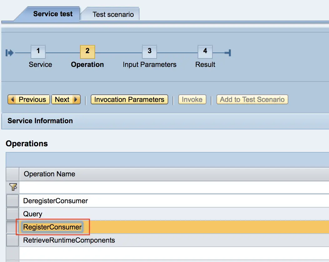 Select 'RegisterConsumer' Operation