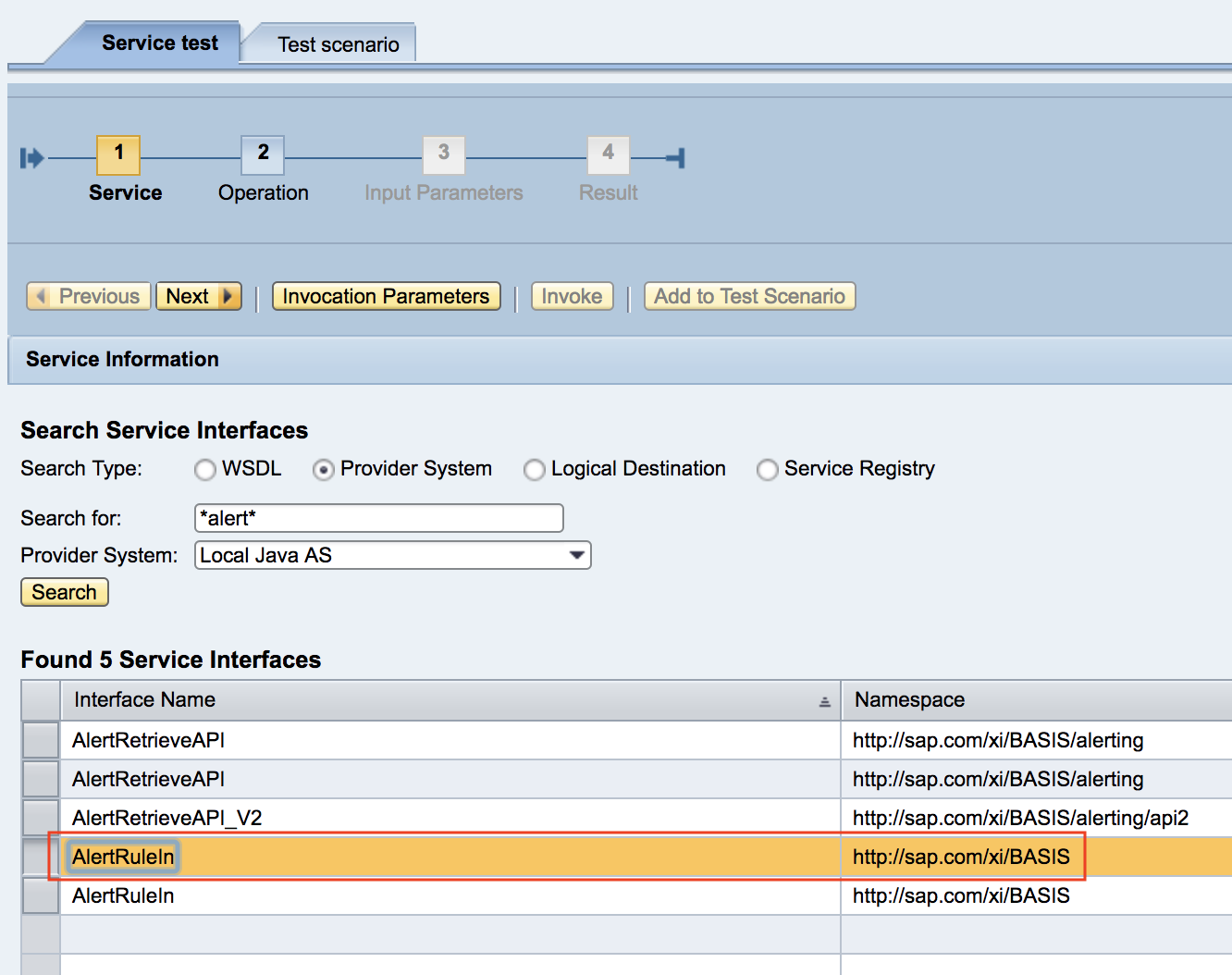 Select 'AlertRuleIn' service in Alert Registration Wizard