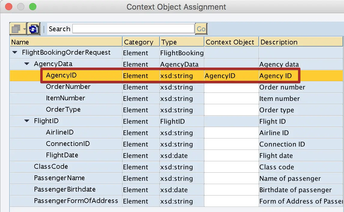 Assignment of Context Object to Xpath element of Outbound Service Interface