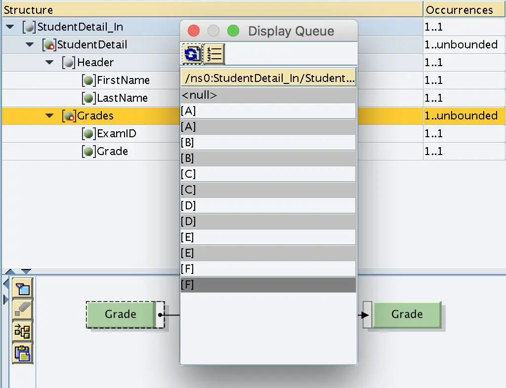 Context Changes of 'Grade' element relative to parent node 'Grades'