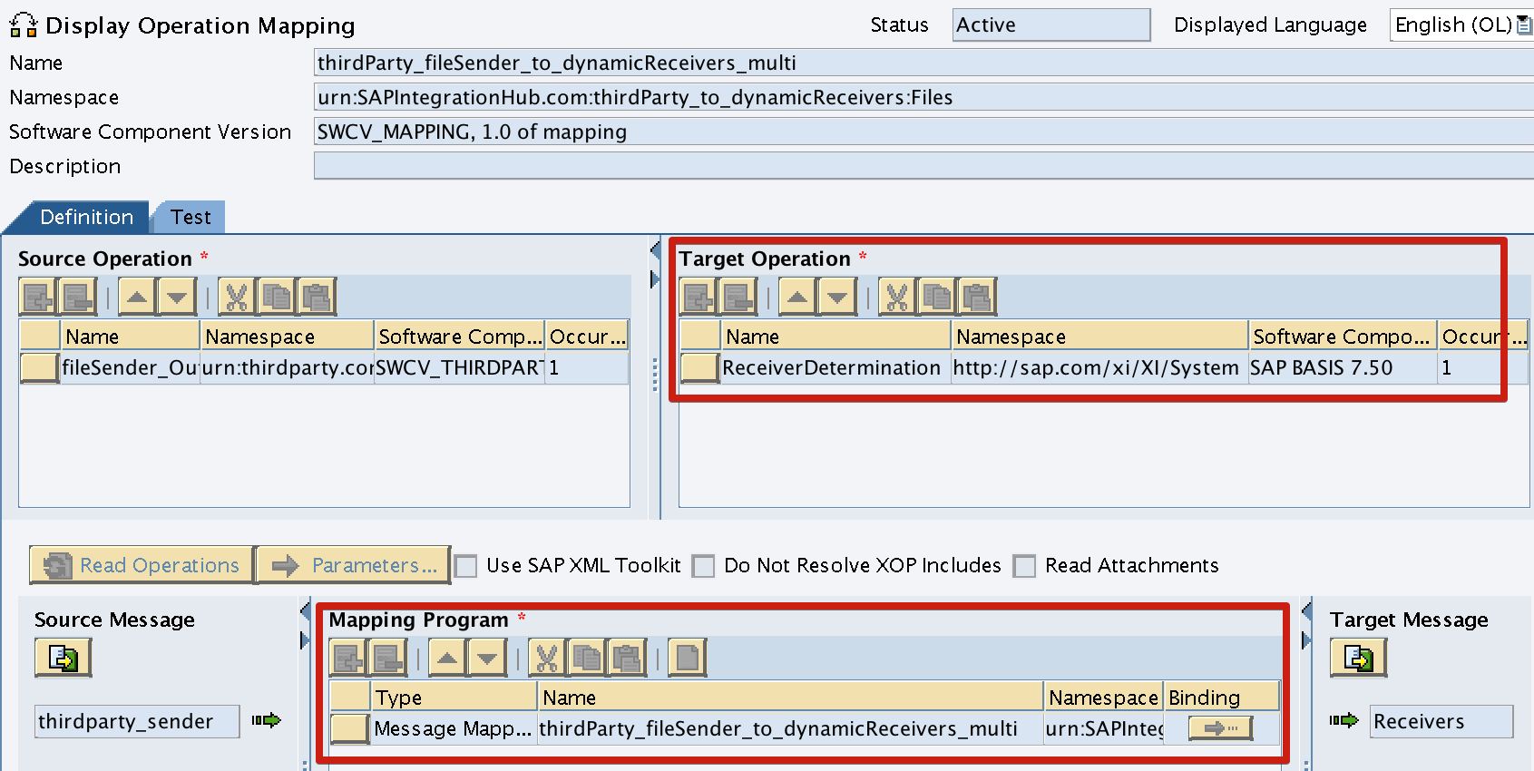 Operation mapping for extended Receiver Determination