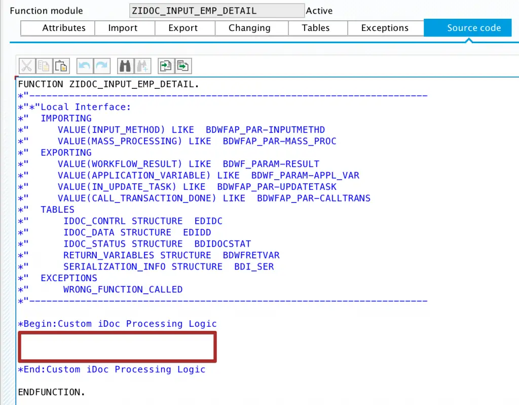 Custom inbound iDoc Processing Function Module format