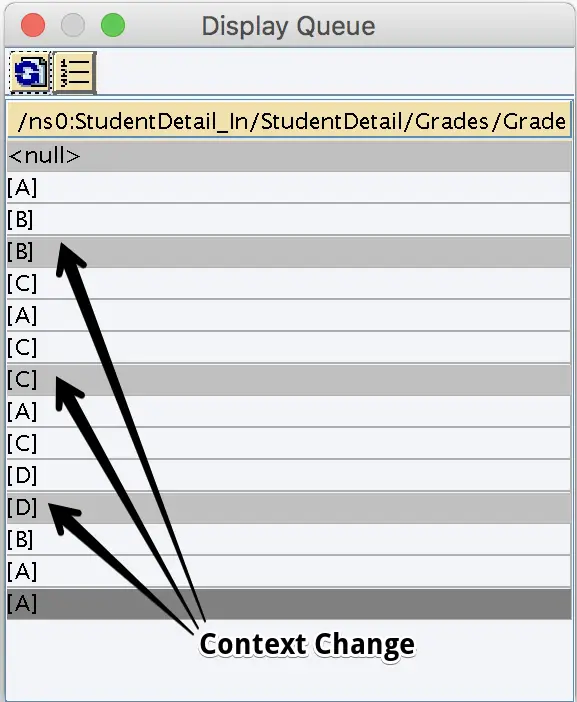 Context change shown in dark gray in Graphical Mapping queue