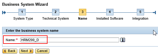 Assign a value for the name of the new Business System