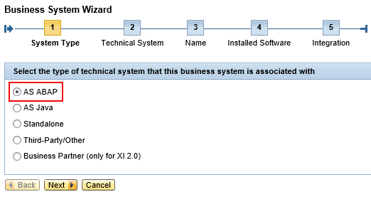 Select System Type as 'AS ABAP' from Business System creation wizard