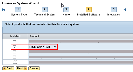 Select Products and Software Component Versions that should be assigned to Business System