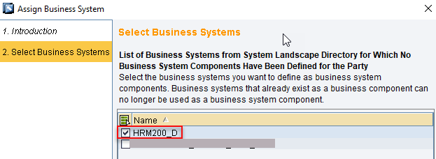 Select Business System created in SLD from the list to import to ID