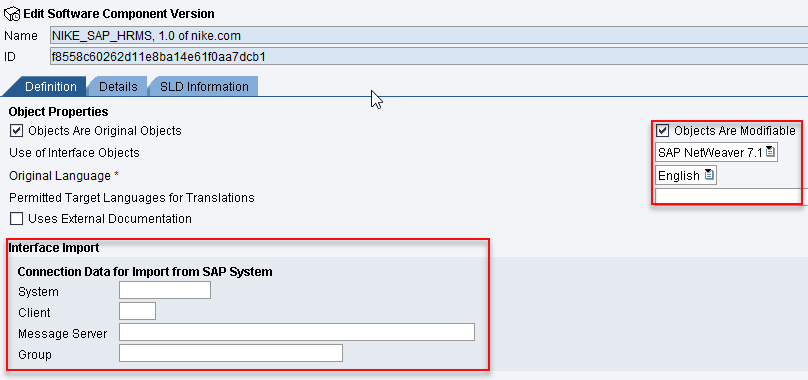 Assign SAP back-end system detail to Software Component version imported from SLD.