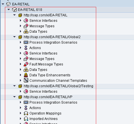 ESR Content under SWCV EA-RETAIL after a successful import.