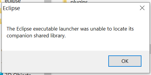 Error popup when launching NWDS. Executable launcher unable to locate companion shared library