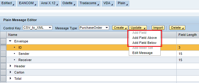 Define Files of each Set (Row) type