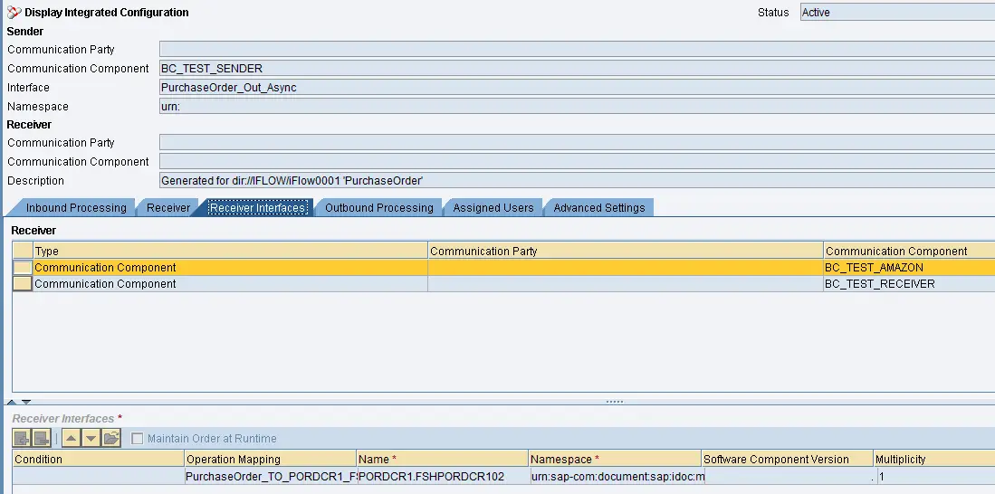 Integration Configuration object created from iFlow