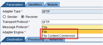 Message protocol configuration of sFTP Adapter in SAP PI/PO