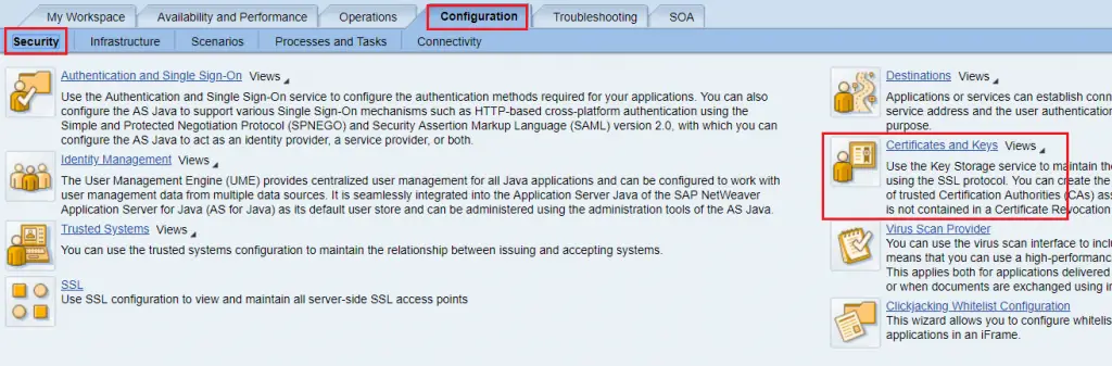 Configuration and installation of Certificates and keys. 