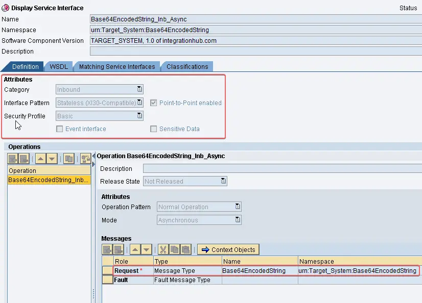 Inbound Service Interface for target for base64 java mapping example SAP PI PO