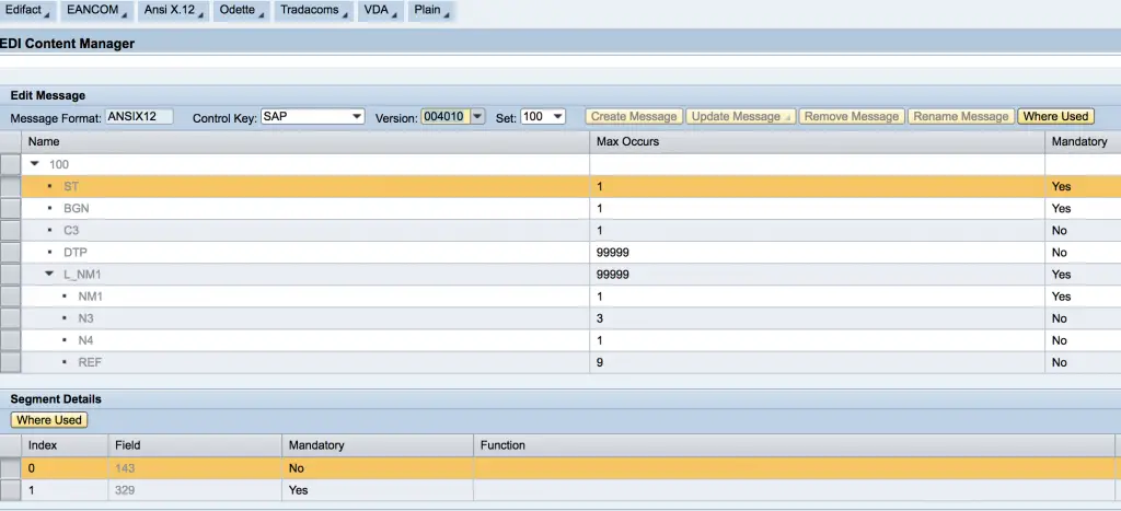 EDI message type configured in SAP PI/PO B2B Cockpit.