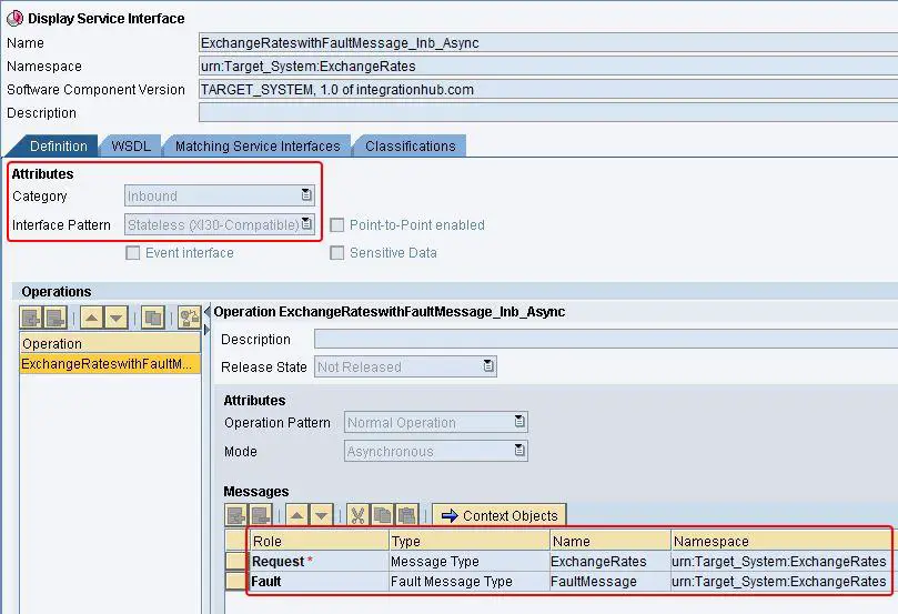 Inbound Service Interface with Fault Message assigned