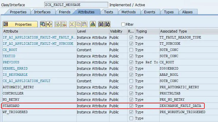 Fault Message DDIC structure in SAP back-end system under zcx_fault_message class in transaction se24.