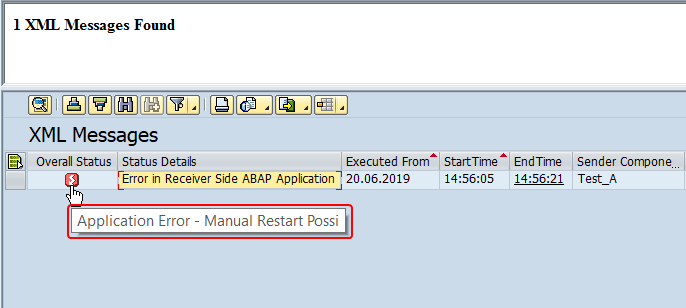 Message overall status in SXMB_MONI initial screen. Application error with manual restart possible status