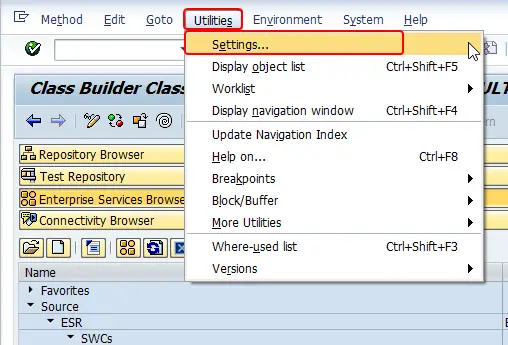 Debug settings in SAP. Change the settings via Utilities menu of SAP SPROXY