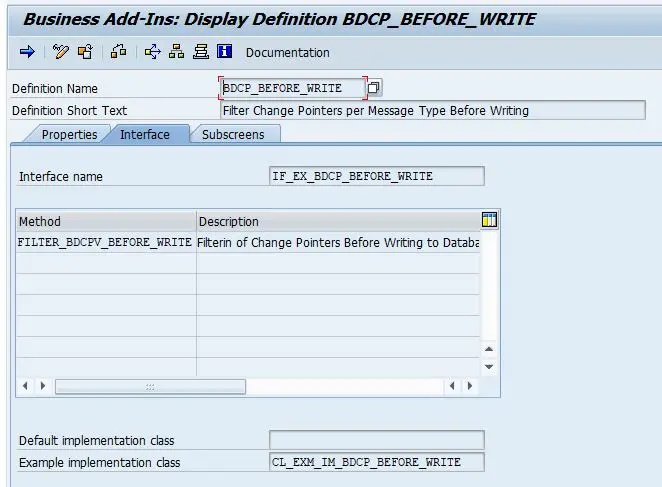 BADI definition BDCP_BEFORE_WRITE in transaction se18. Filtering of change pointers before writing to database