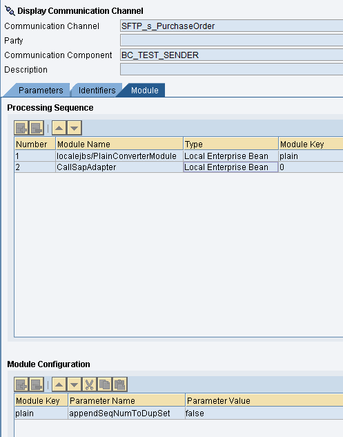 PlainConverterModule configuration in sender sFTP Communication Channel. Parameter appendSeqNumToDupSet is set to false.