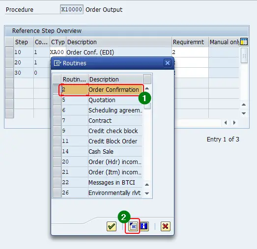 Select the routine "2" (order confirmation) from requirment routine and select editor to view the ABAP code of the routine.