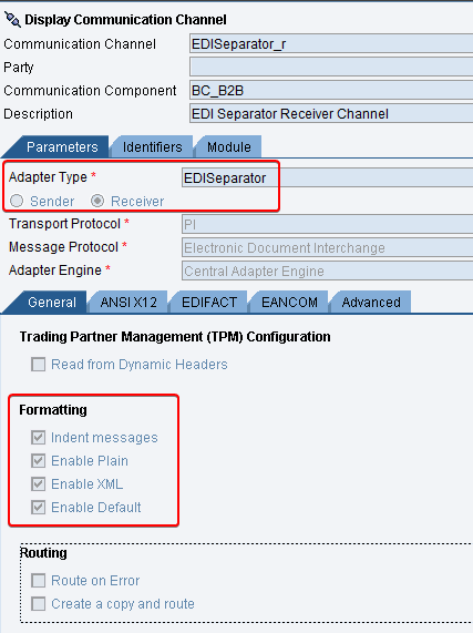 EDI Separator Receiver Adapter General Configuration