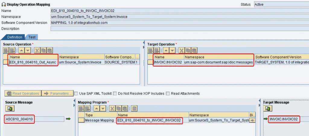 Operation mapping between EDI Separator sender service EDI_810_004010_Out_Async and iDoc reciver INVOIC.INVOIC02.