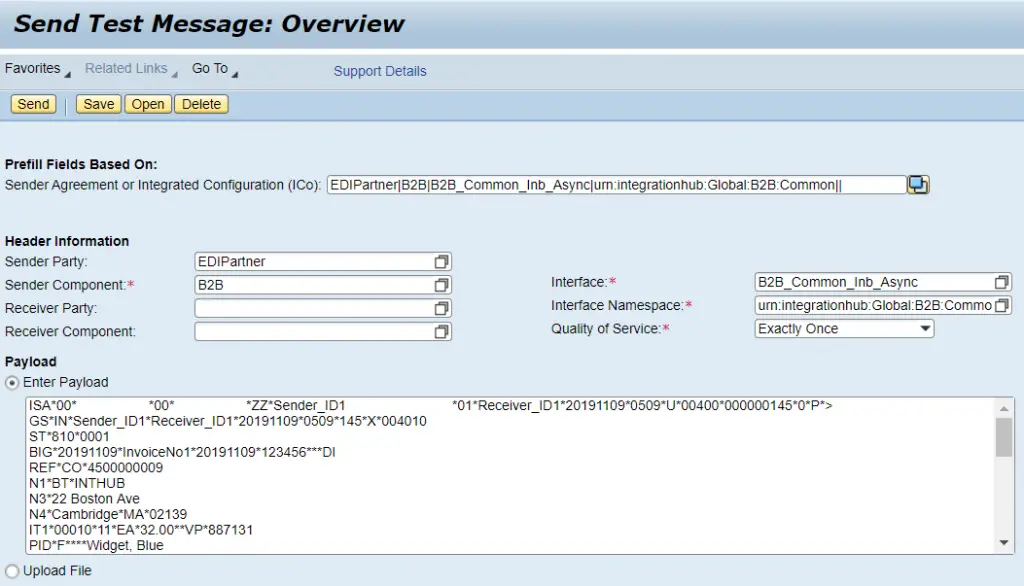 Assign the EDI message to test tool and execute the common EDI iFlow