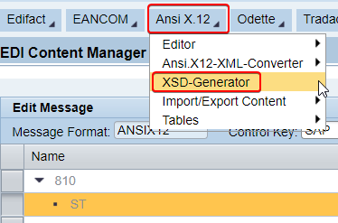 ANSI X12 XSD generator menu option of EDI content manager.