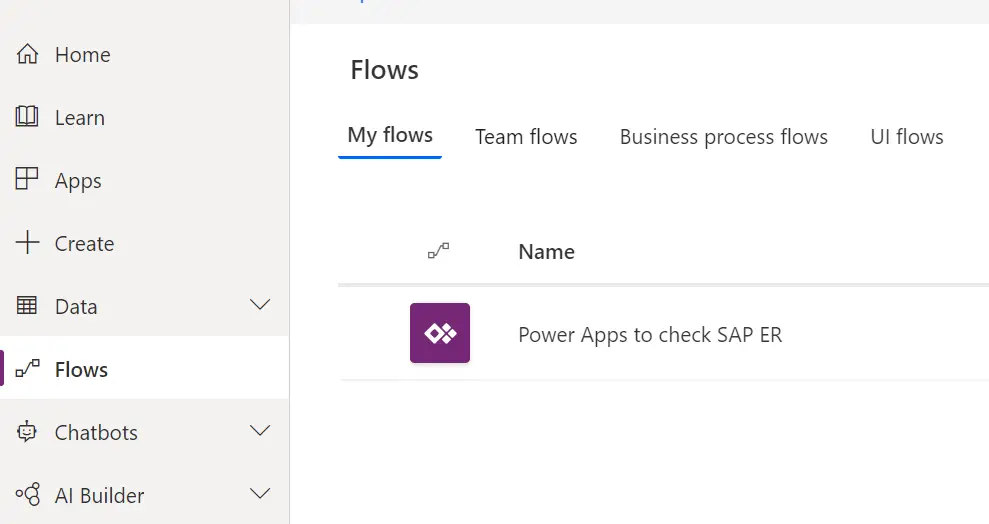 Access flows of power apps from left hand side menu