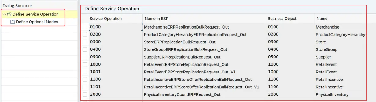 List of service operations for POS integration shown in WESIMG of S4 HANA