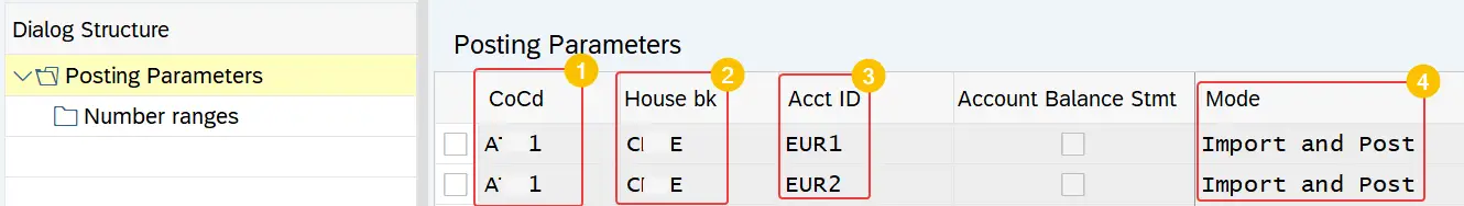 SAP configuration to define the behavior of EBS processing at company code, house bank and account ID level.