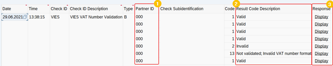 Once the VAT validation is automated, OVF_MASS_CHECK report showing the results of the check for multiple business partners.