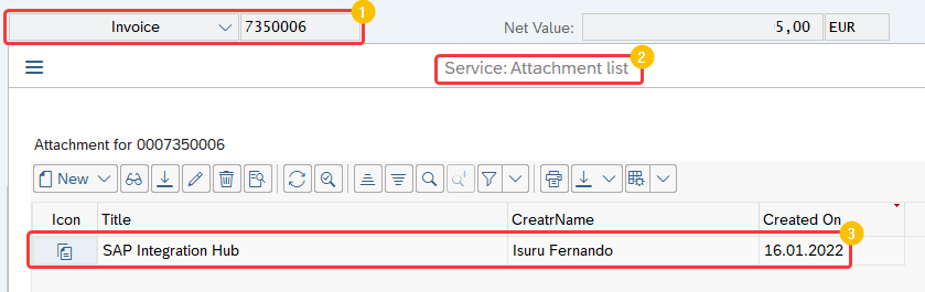 A list of archived documents shown in GUI transaction of business document display.