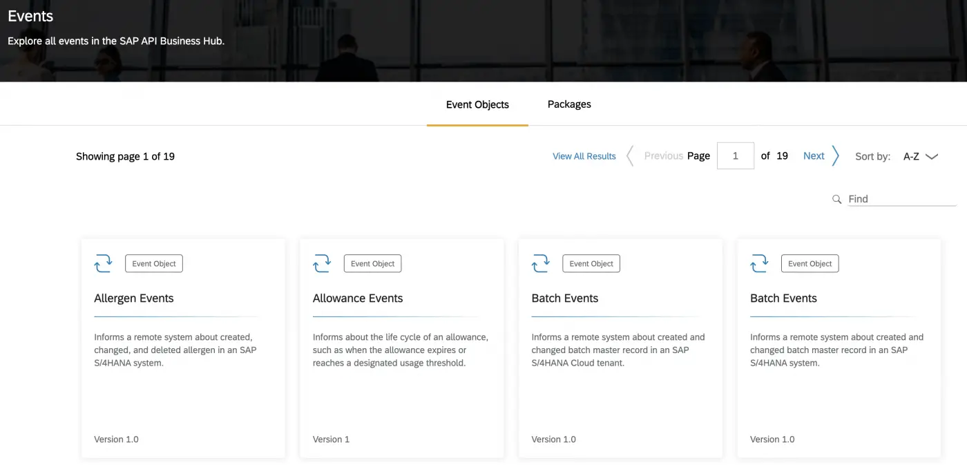 event overview in SAP API business hub