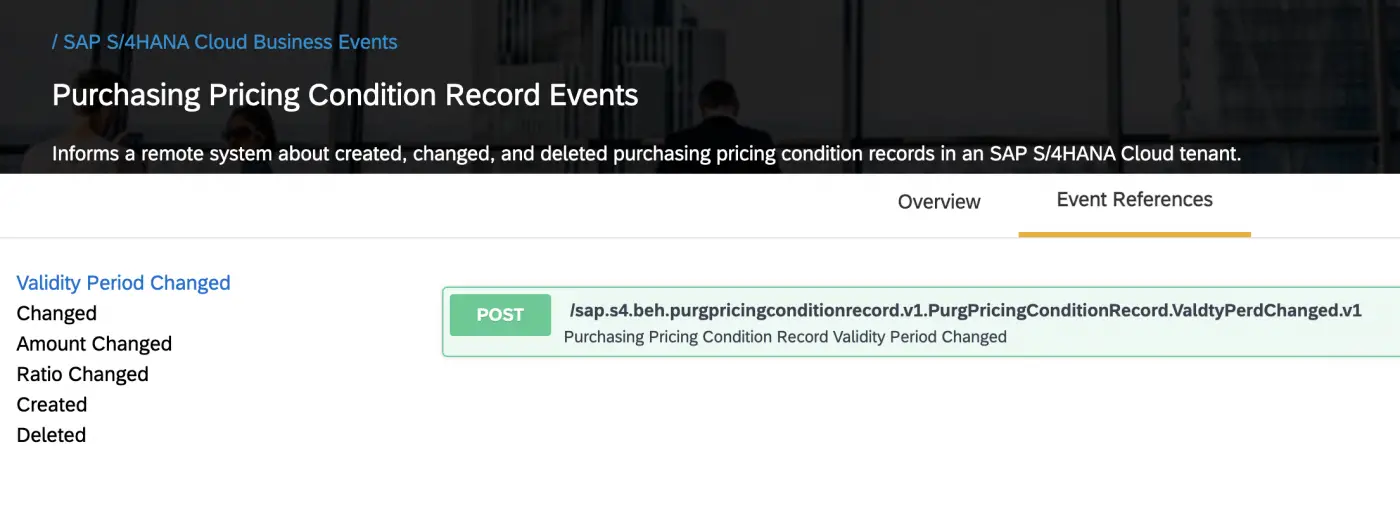 business event with different events listed down. Changed, created, deleted, etc. POST event of the event.